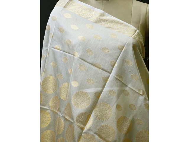 Ivory Gold Dyeable Chanderi Cotton Indian Wedding Dupatta Women Birthday Scarves Gifts For Her Bridesmaid Stoles Christmas Fashion Accessory