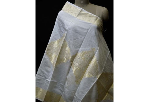 Indian Wedding Dyeable Dupatta Ivory Gold Chanderi Cotton Boho Women Evening Scarves Gifts For Bridesmaid Stoles Christmas Fashion Accessory