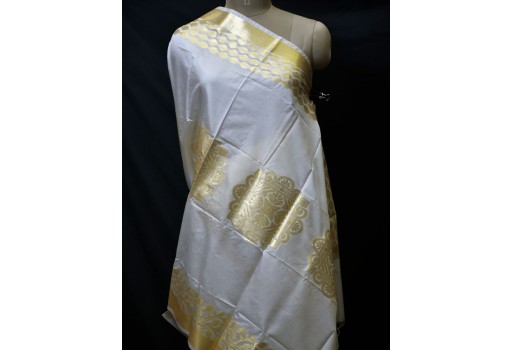 White Dyeable Women Brocade Silk Indian Scarf Dupatta Evening Scarves Gifts for Her Stole Bridesmaid Wedding Christmas Birthday Gifts
