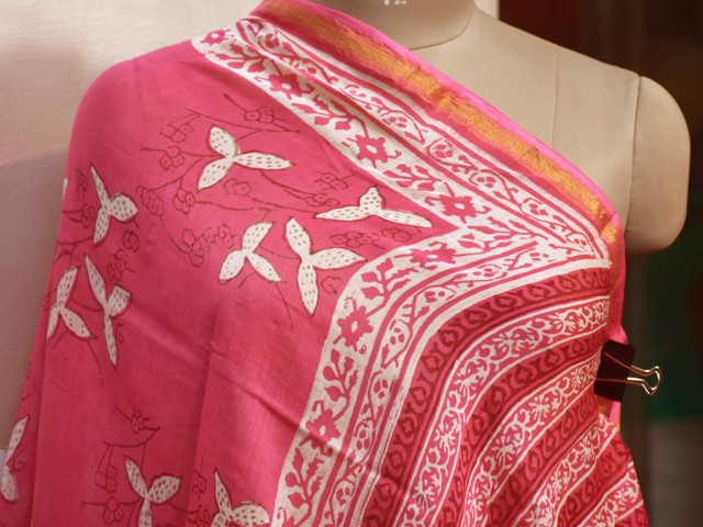 Fuchsia Indian Hand Block Print Chanderi Cotton Scarves Dupatta Handmade Pareo Printed Bikini Cover Sarong Women Summer Wear Beach Coverup
