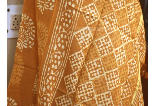 Yellow Indian Hand Block Print Chanderi Cotton Scarf Wraps Dupatta Handmade Pareo Printed Beach Bikini Coverup Sarong Women Summer Wear