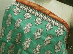 Green Indian Hand Block Print Chanderi Cotton Scarf Dupatta Handmade Pareo Printed Beach Bikini Coverup Sarong Women Summer Wear Scarves