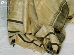 Indian tussar silk dupatta beige blended hand woven silk scarf side loop scarves for women gift for her long stole party wear fashion accessory evening dupatta