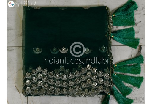 Bridesmaid Dresses Dark Green Dupatta Net Bridal Wedding lehenga Chunni Veil Gold Sequin Tassel Scarf Fabric Hair Crafting Dress Costume Gift Her