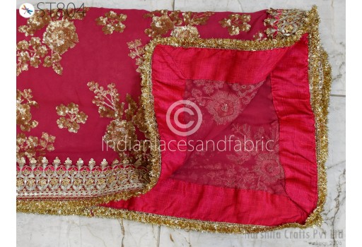 Magenta Bridesmaid Georgette Dupatta lehenga Chunni Veil Gota Patti Sequin Scarf Indian Fabric Dresses Costumes Gift Her Hair Crafting Dress Material