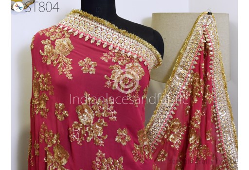 Magenta Bridesmaid Georgette Dupatta lehenga Chunni Veil Gota Patti Sequin Scarf Indian Fabric Dresses Costumes Gift Her Hair Crafting Dress Material