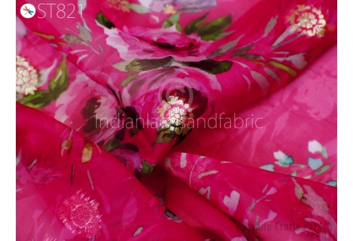 Magenta Printed Organza Dupatta Indian Head Scarf Crafting Sewing Brocade Wedding Dress Stoles Costume Gift for Her Bridal Veil Chunni