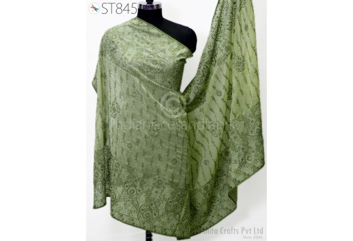 Olive Green Georgette Fabric Embroidered Dupatta Women's Bridal Scarf Festival Punjabi Embroidered Wedding Long Stoles Lehenga Embroidery Stoles