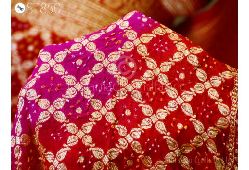 Pure Georgette Banarasi Dupatta with Golden Zari Border. 2.4 Yard Tie Dye Indian Bandhini Dupatta Banarasi Brocade Bridal Chunni Stole Pakistani Bridal Veil Long Scarves Gift.