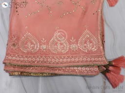 Wedding Dupatta Peach Indian Chinnon Long Embroidered Dupatta Chuni Bridal Veil Lehenga Embroidery Stoles Festival Punjabi Dress Chunni Gift