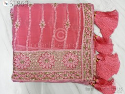 Embroidered Stole Pink Indian Wedding Dupatta Chiffon Long Chuni Bridal Veil Lehenga Embroidery Stoles Festival Punjabi Dress Chunni Gift