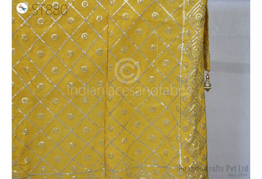 Yellow Georgette Embroidered Indian Dupatta with silver Sequins Veil Punjabi Stoles Wrap Bridesmaid Long Scarves Christmas Gift Fashion Accessory