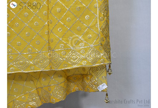 Yellow Georgette Embroidered Indian Dupatta with silver Sequins Veil Punjabi Stoles Wrap Bridesmaid Long Scarves Christmas Gift Fashion Accessory