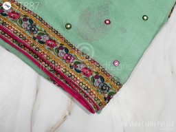 Green Embroidered Dupatta Chinon Chiffon Dupatta Chuni Bridal Veil Lehenga Embroidery Stoles Festival Punjabi Dress Chunni Wedding Gifts