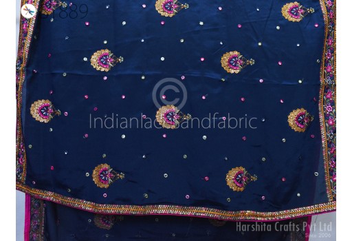 Navy Blue Embroidered Dupatta Chinon Chiffon Dupatta Chuni Bridal Veil Lehenga Embroidery Stoles Festival Ethnic Punjabi Chunni Wedding Gifts