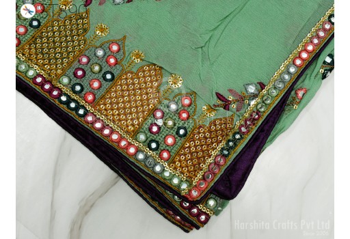 Mint Green Embroidery Stole Embroidered Dupatta Chinon Chiffon Dupatta Chuni Bridal Veil Lehenga Festival Ethnic Punjabi Chunni Wedding Gift