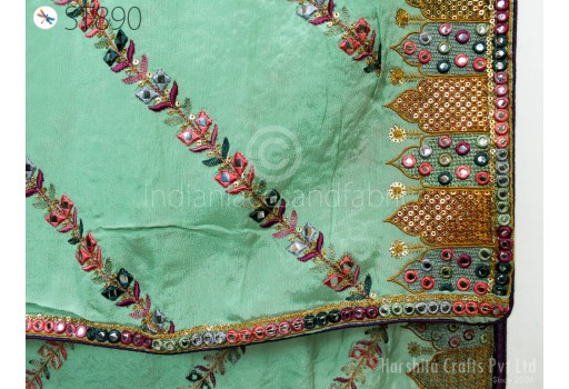 Mint Green Embroidery Stole Embroidered Dupatta Chinon Chiffon Dupatta Chuni Bridal Veil Lehenga Festival Ethnic Punjabi Chunni Wedding Gift
