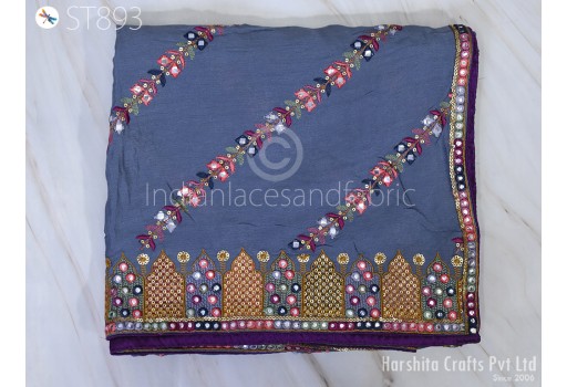 Grey Embroidered Dupatta Chinon Chiffon Dupatta Chuni Bridal Veil Lehenga Embroidery Stoles Festival Ethnic Punjabi Chunni Wedding Gifts