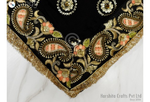 Black Chiffon Dupatta Bridal Wedding lehenga Heavy Chunni Veil Gota Patti Sequin Scarf Indian Fabric Dresses Costume Gift Her Bridesmaid
