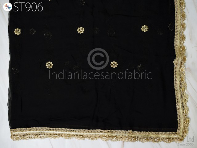 Chiffon Punjabi Dupatta Black Embroidered Indian Evening Boho Gifts for Her Women Stole Bridesmaid Scarves Christmas Gifts Wedding Party