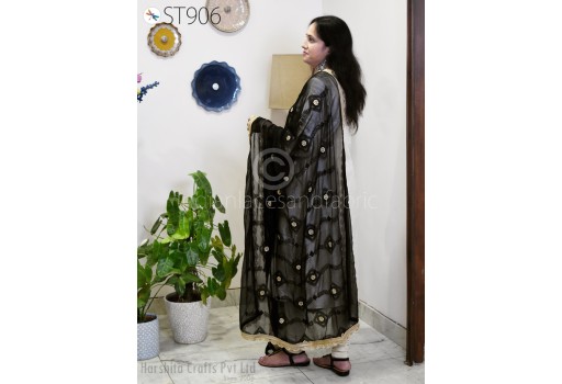 Chiffon Punjabi Dupatta Black Embroidered Indian Evening Boho Gifts for Her Women Stole Bridesmaid Scarves Christmas Gifts Wedding Party