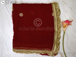 Embroidered Chiffon Maroon Dupatta Indian Evening Boho Gifts for Her Punjabi Women Stole Bridesmaid Scarves Christmas Gifts Wedding Party