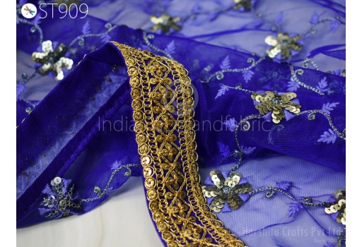 Indian Wedding Dupatta Royal Blue Embroidered Net Long Dupatta Chuni Bridal Veil Lehenga Embroidery Stoles Punjabi Chunni Head Scarf Women