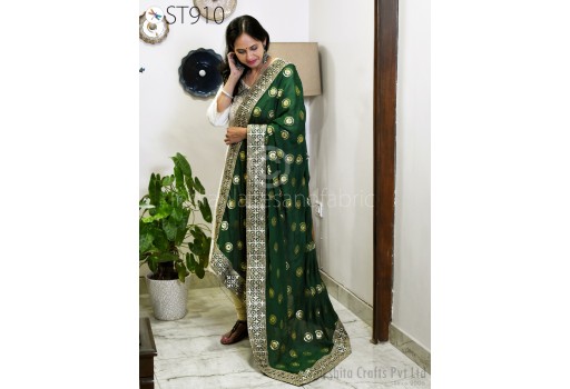 Gota Patti Dupatta Green Chiffon Bridal Wedding lehenga Handcrafted Heavy Chunni Veil Sequin Scarf Indian Fabric Dresses Gift Her Bridesmaid