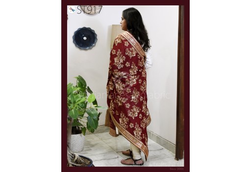 Maroon Georgette Dupatta Bridal Wedding lehenga Heavy Chunni Veil Sequin Scarf Indian Fabric Dresses Costume Gift Her Bridesmaid