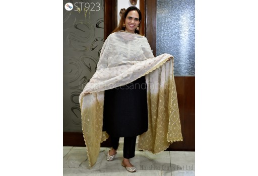 Fawn Organza Dupatta Light Dupatta Embroidered Indian Bridal Wedding lehenga Chunni Veil Sequin Scarf Crafting Dress Costumes Gift for Her