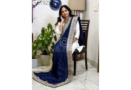 Gota Patti Dupatta Blue Georgette Bridal Wedding lehenga Indian Handcrafted Heavy Chunni Veil Sequin Scarf Dresses Gift Her Bridesmaid