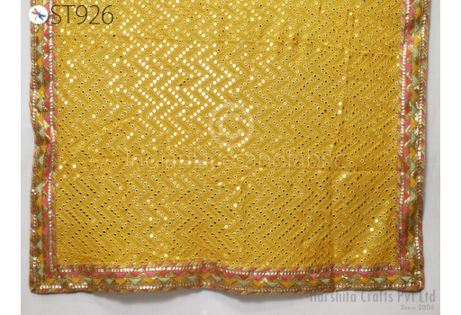 Yellow Georgette Mirror Dupatta Bridal Wedding Lehenga Heavy Chunni Indian Handcrafted Veil Sequin Scarf Dresses Gift Her Bridesmaid