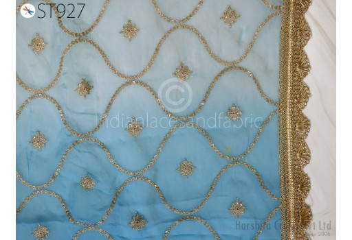 Turquoise Organza Dupatta Light Embroidered Indian Bridal Wedding lehenga Chunni Veil Sequin Scarf Crafting Dress Costumes Gift for Her