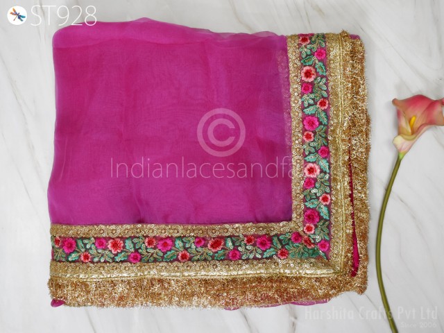 Magenta Silk Organza Gota Dupatta Light Weight Indian Bridal Wedding lehenga Ombre Chunni Veil Sequin Scarf Crafting Dress Costumes Gift for Her