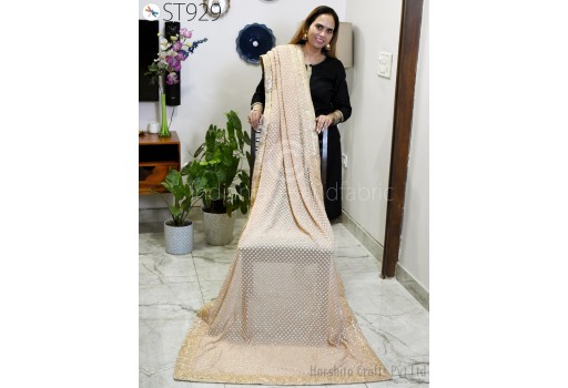 Peach Georgette Dupatta Bridal Wedding Lehenga Heavy Chunni Beaded Tassels Indian Handcrafted Veil Sequin Scarf Dresses Gift Her Bridesmaid