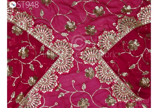 Indian  Magenta Georgette Dupatta Handmade Gota Patti Bridal Heavy Chunni Veil Wedding Lehenga Ethnic Indian Women Sequin Scarf Gift Her Bridesmaid.