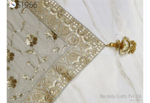 Indian Grey Indian Georgette Dupatta Handmade Gota Patti Bridal Wedding lehenga Heavy Chunni Veil Sequin Scarf Indian Fabric Dresses Gift Her Bridesmaid.