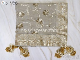 Indian Grey Indian Georgette Dupatta Handmade Gota Patti Bridal Wedding lehenga Heavy Chunni Veil Sequin Scarf Indian Fabric Dresses Gift Her Bridesmaid.