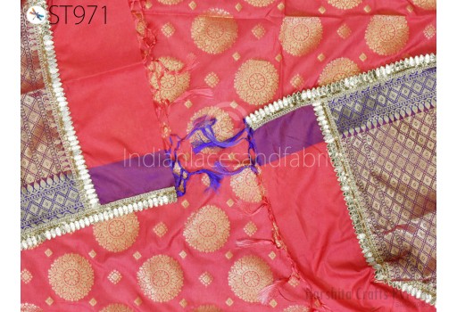 Women Coral Banarasi Dupatta Beaded Long Brocade Dupatta Chuni Bridal Veil Wedding Lehenga Stoles Punjabi Dress Chunni Head Scarf Women Gift. 