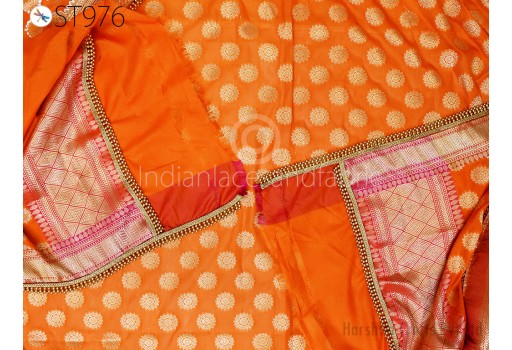 Women stole Orange Dupatta Banarasi Beaded Long Brocade Dupatta Chunni Bridal Veil Wedding Lehenga Shawls and Wraps Punjabi Dress Head Scarf Women Gifts