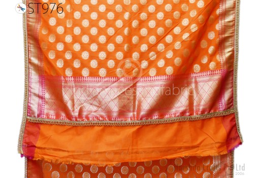 Women stole Orange Dupatta Banarasi Beaded Long Brocade Dupatta Chunni Bridal Veil Wedding Lehenga Shawls and Wraps Punjabi Dress Head Scarf Women Gifts