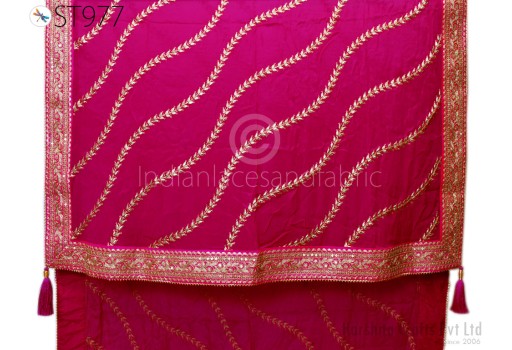 Handcrafted Dupatta Magenta Chiffon Bridal Wedding lehenga Heavy Chunni Bride Veil Gotta Patti Sequin Scarf Indian Fabric stole Gifts Women.