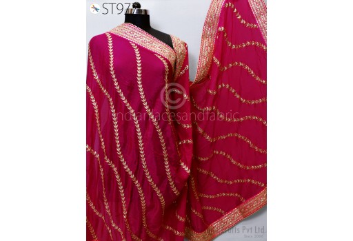 Handcrafted Dupatta Magenta Chiffon Bridal Wedding lehenga Heavy Chunni Bride Veil Gotta Patti Sequin Scarf Indian Fabric stole Gifts Women.