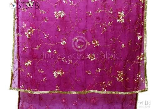  Women Indian Organza Dupatta Hand Embroidery Silk Organza Dupatta Light Weight Indian Bridal Wedding Lehenga Women Chunni Veil Scarf Dress Gift for Her.