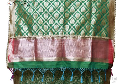Green Dupatta Banarasi Beaded Brocade Dupatta Long Chunni Bridal Veil Wedding Lehenga Shawls and Wraps Punjabi Dress Head Scarf Women Gifts