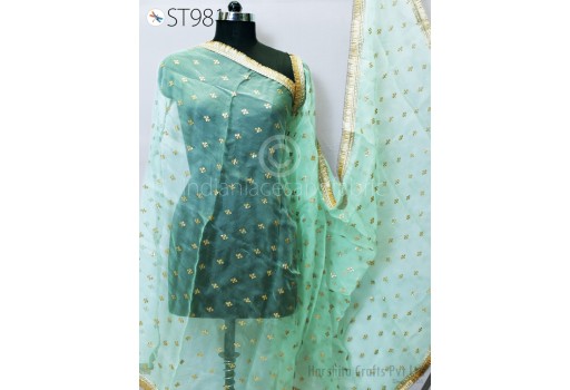Mint Green Dupatta Silk Organza Gotta Light Weight Indian Bridal Wedding lehenga Chunni Veil Sequin Scarf Dress Costumes Gifts for Women.
