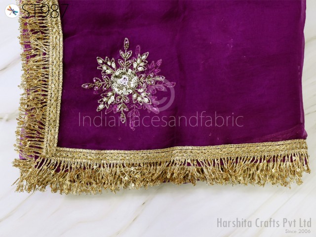 Dupatta Hand Embroidery Silk Organza Dupatta Light Weight Indian Bridal Wedding Lehenga Women Chunni Veil Scarf Crafting Dress Gift for Her.