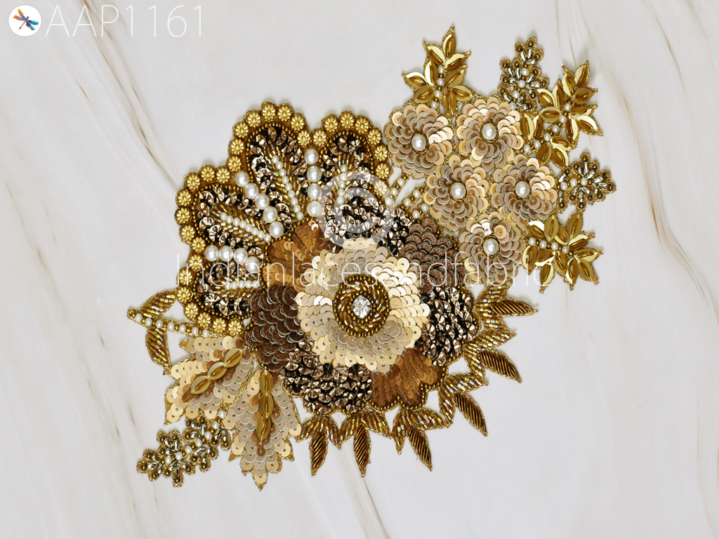 Large Gold Embroidery Baroque Grid Flower Applique Sew Iron Patch Badge  Wedding Gown Bridal Dress DIY Crafts