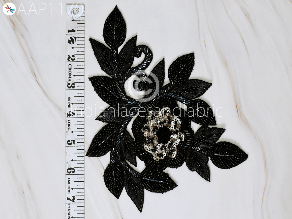 1 Piece Beaded Appliques Patch Indian Black Sewing Accessories Dresses  Applique DIY Crafting Handcrafted Appliques Scrapbooking