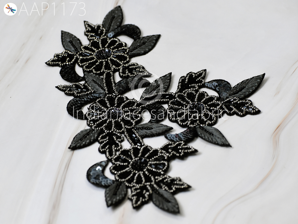 1 Piece Beaded Appliques Patch Indian Black Sewing Accessories Dresses  Applique DIY Crafting Handcrafted Appliques Scrapbooking